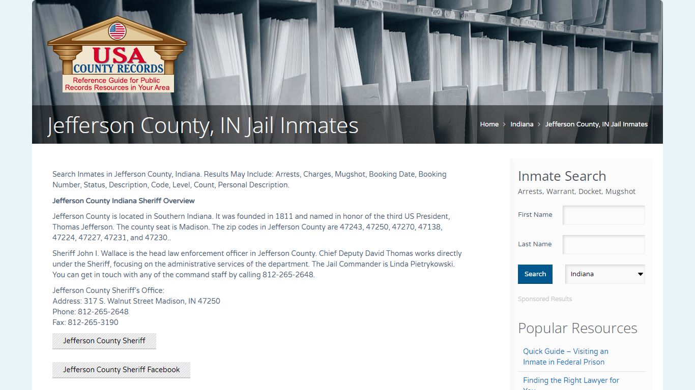 Jefferson County, IN Jail Inmates | Name Search