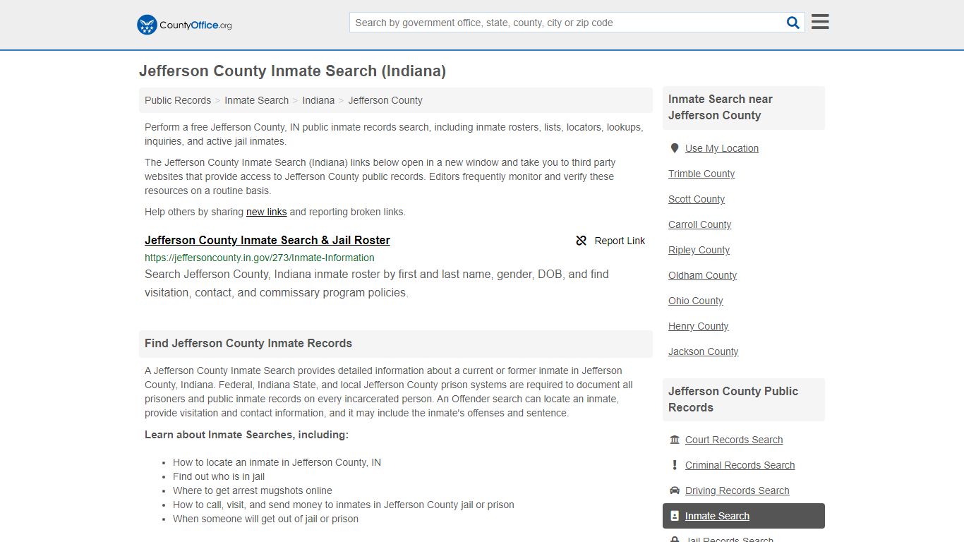 Jefferson County Inmate Search (Indiana) - County Office